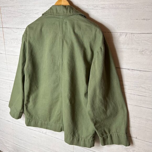 Zara Shacket Womens Size Medium Sage Green Denim Wide Arm Sleeve 100% Cotton - Picture 14 of 15